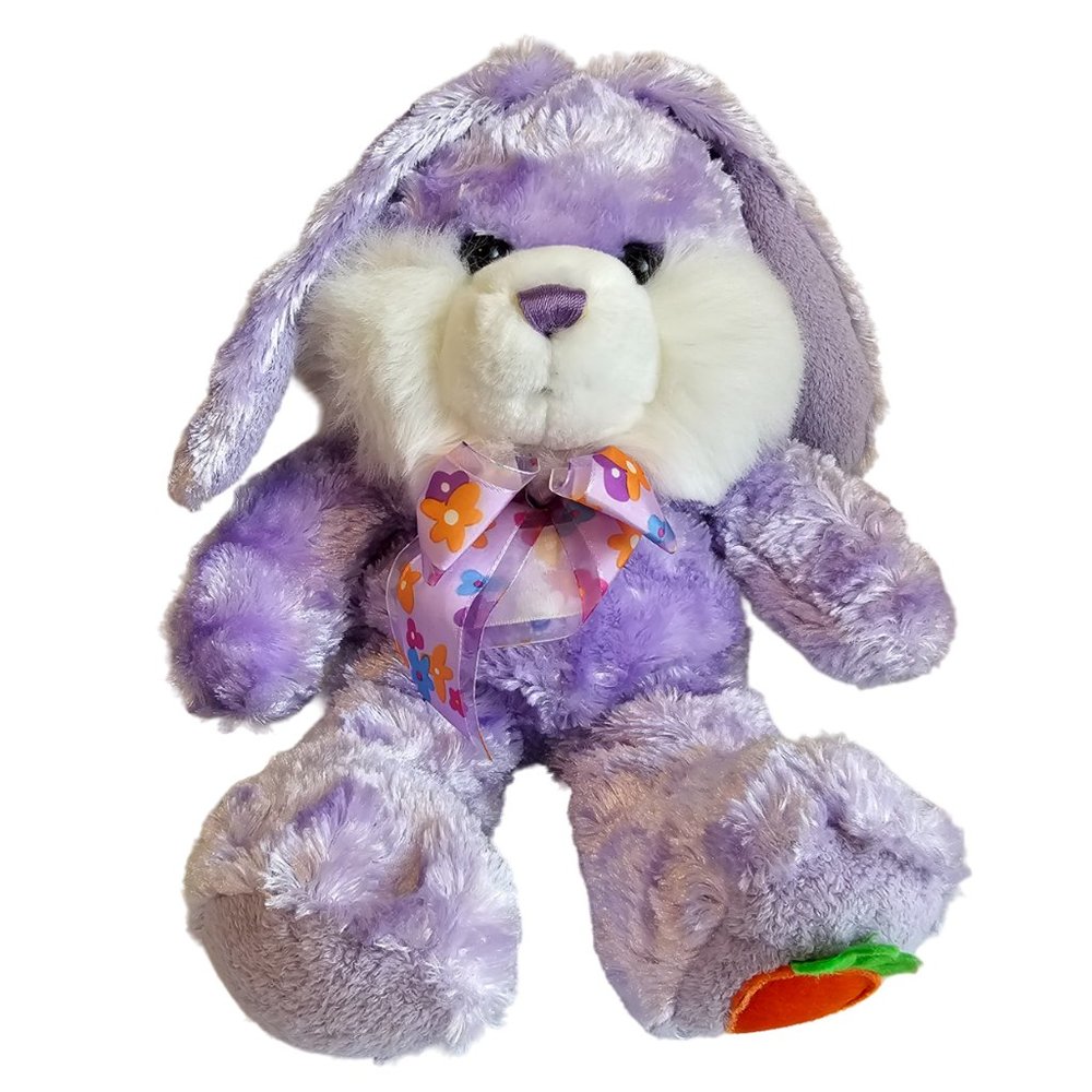 Walmart Bunny Rabbit Plush Stuffed Animal Purple Floral Bow Carrot Foot Easter